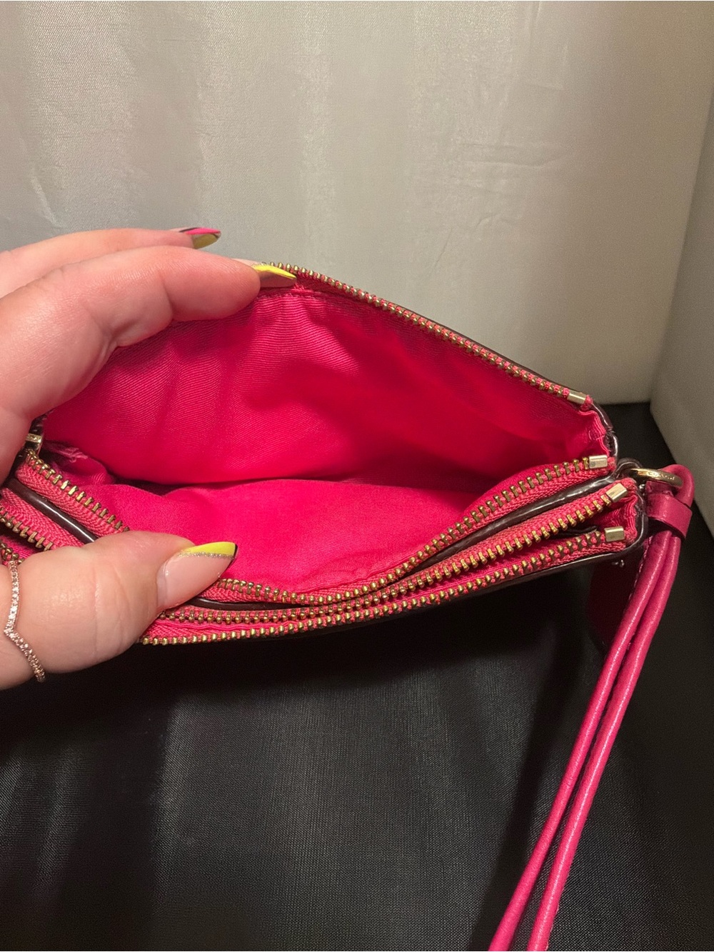 Coach Brown Signature Canvas Wristlet with Pink Trim,Double Zip - Picture 5 of 7